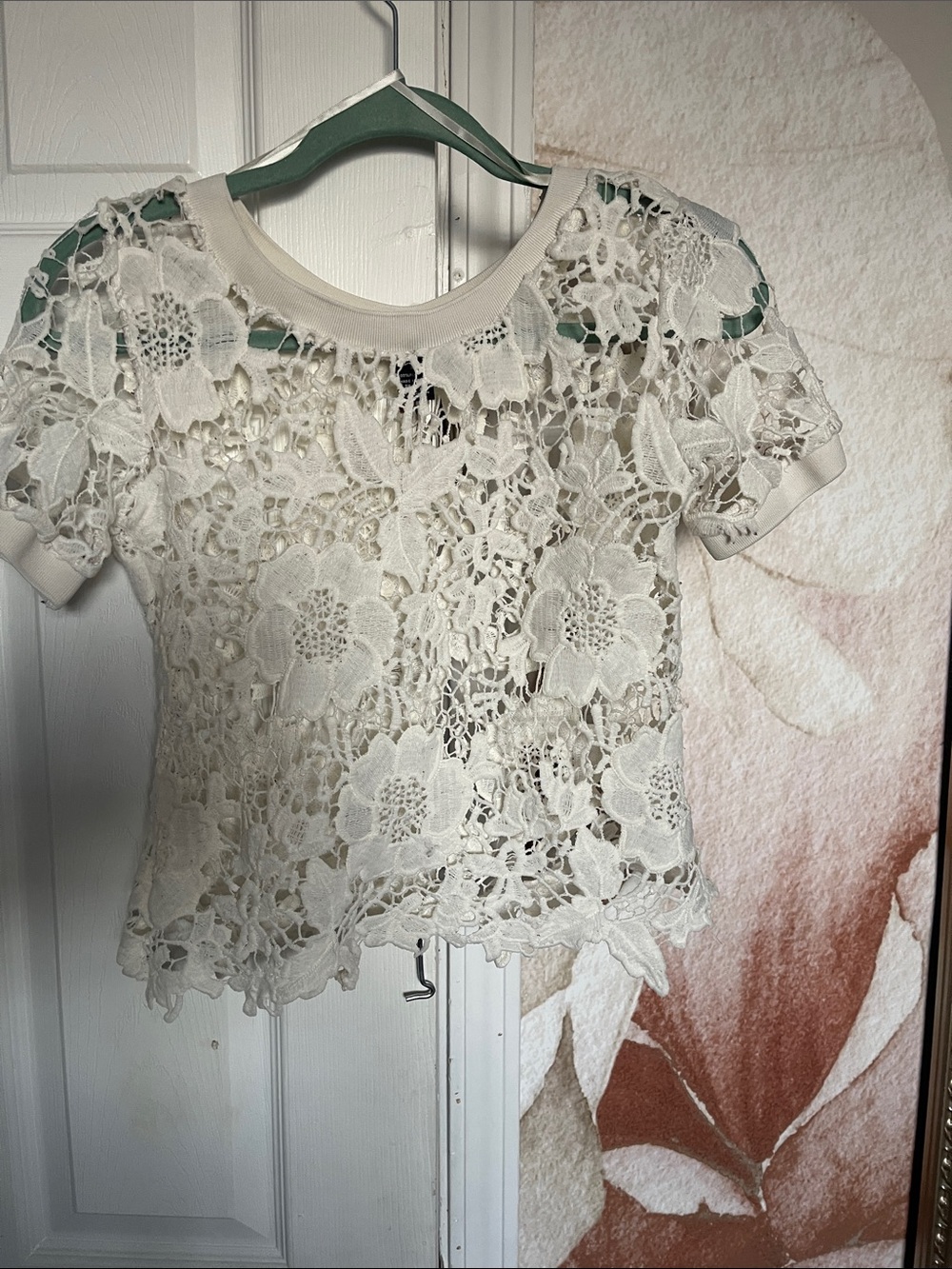 Rue21 Ivory Floral Lace Short Sleeve Top